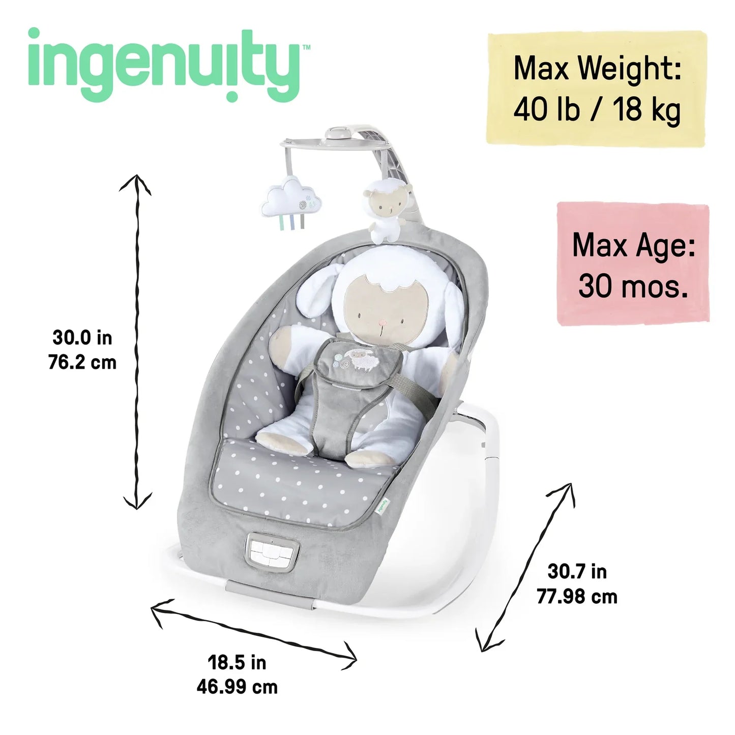 Ingenuity Infant to Toddler Rocker and Baby Bouncer Seat, Cuddle Lamb